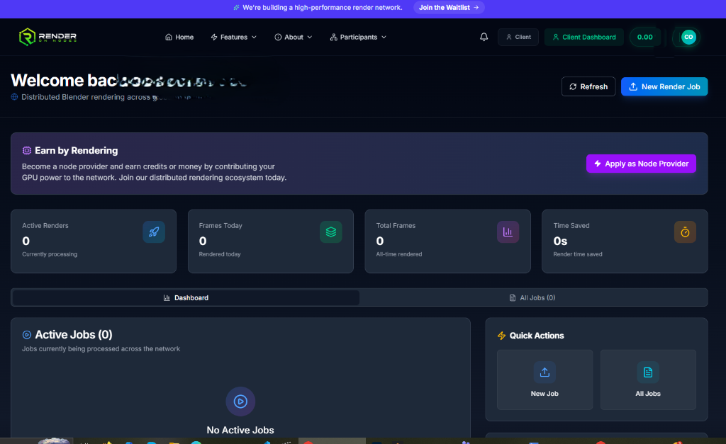 RenderOnNodes Client Dashboard