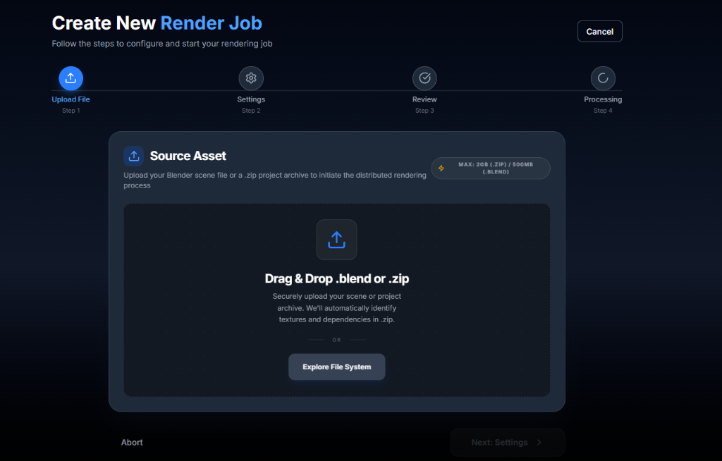 Create New Render Job Modal