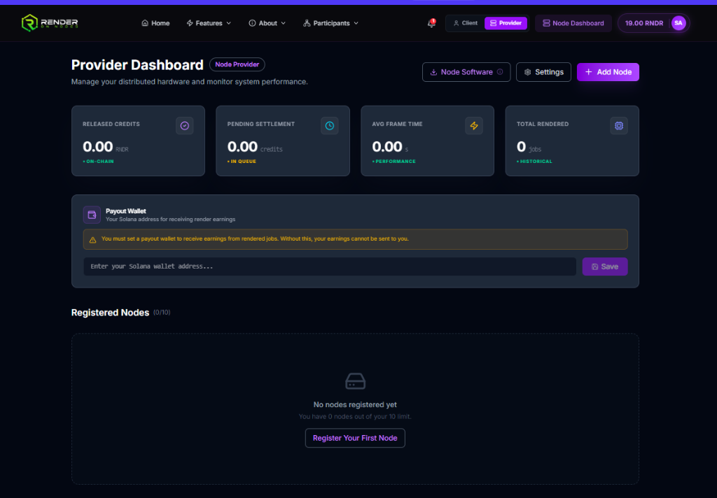 RenderOnNodes Provider Dashboard
